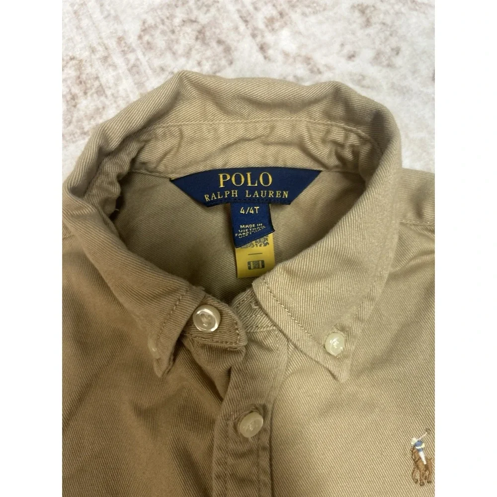 RALPH LAUREN Shirt-Dress Size 4‎ Girls Belted Chino Long Sleeve Khaki